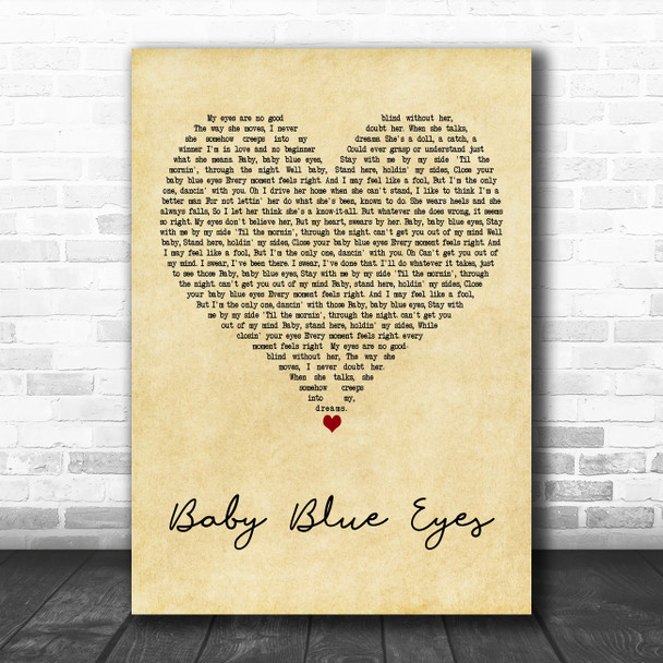 A Rocket To The Moon Baby Blue Eyes Vintage Heart Decorative Wall Art Gift Song Lyric Print