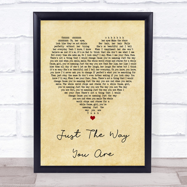 Bruno Mars Just The Way You Are Vintage Heart Song Lyric Music Wall Art Print
