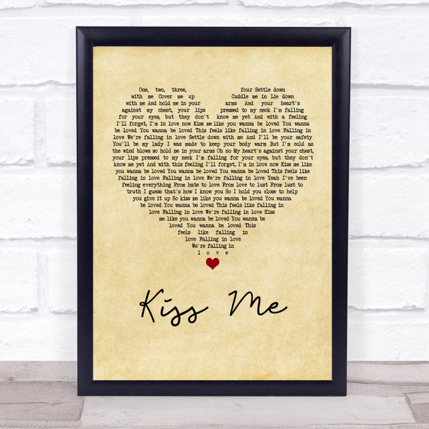 Ed Sheeran Kiss Me Vintage Heart Song Lyric Music Wall Art Print