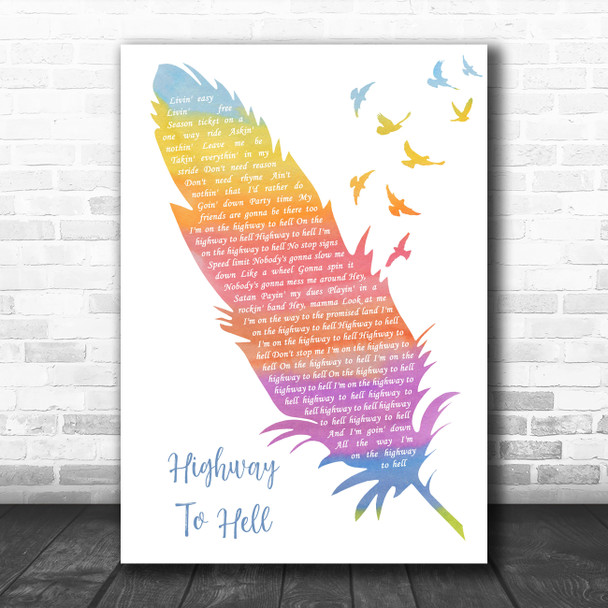 AC DC Highway To Hell Watercolour Feather & Birds Decorative Gift Song Lyric Print