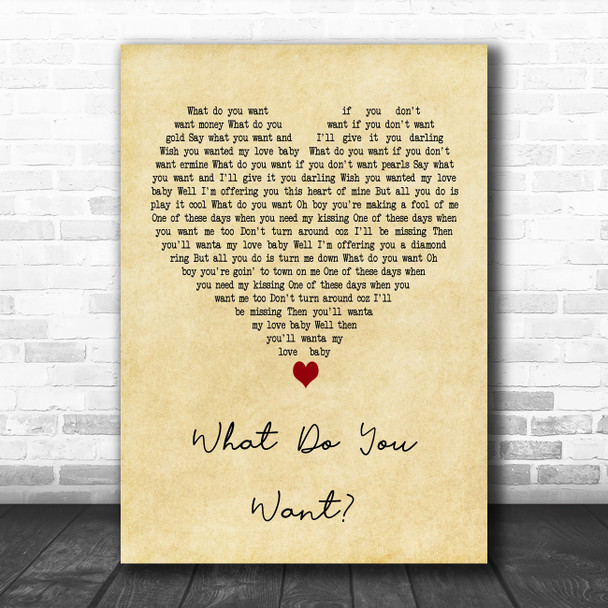 Adam Faith What Do You Want Vintage Heart Decorative Wall Art Gift Song Lyric Print