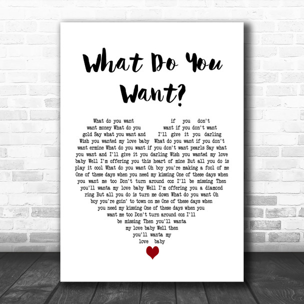 Adam Faith What Do You Want White Heart Decorative Wall Art Gift Song Lyric Print