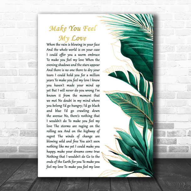 Adele Make You Feel My Love Gold Green Botanical Leaves Side Script Gift Song Lyric Print