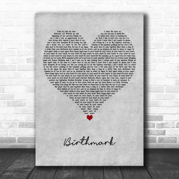 Akon Birthmark Grey Heart Decorative Wall Art Gift Song Lyric Print