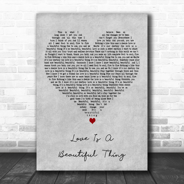 Al Green Love Is A Beautiful Thing Grey Heart Decorative Wall Art Gift Song Lyric Print