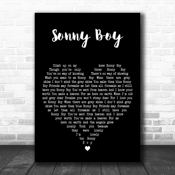 Al Jolson Sonny Boy Black Heart Decorative Wall Art Gift Song Lyric Print