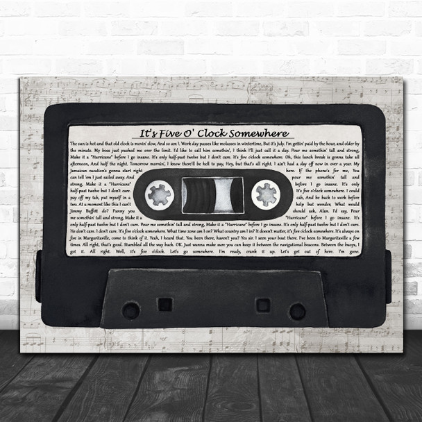 Alan Jackson It's Five O' Clock Somewhere Music Script Cassette Tape Gift Song Lyric Print