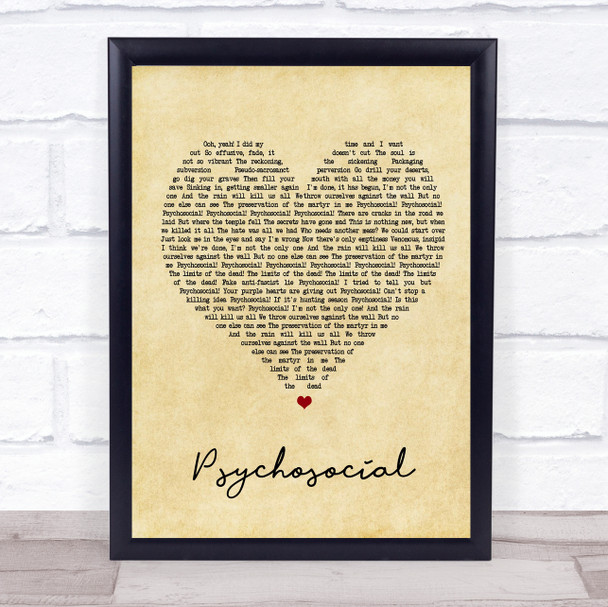 Slipknot Psychosocial Vintage Heart Song Lyric Music Wall Art Print