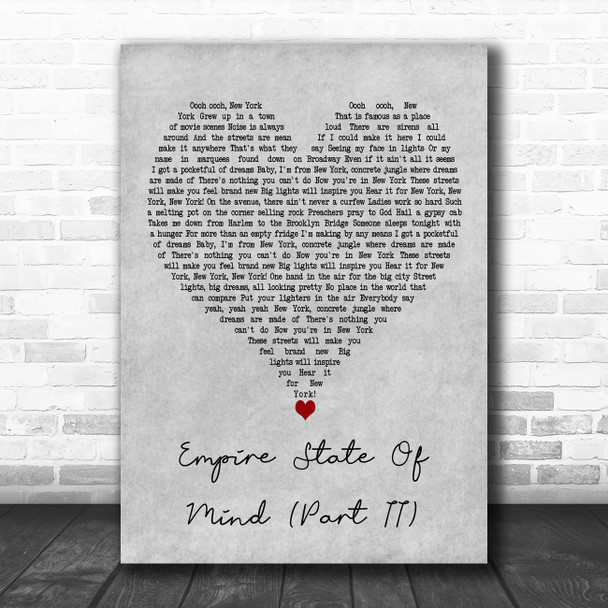 Alicia Keys Empire State Of Mind (Part II) Grey Heart Decorative Gift Song Lyric Print