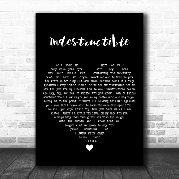 Alishas Attic Indestructible Black Heart Decorative Wall Art Gift Song Lyric Print