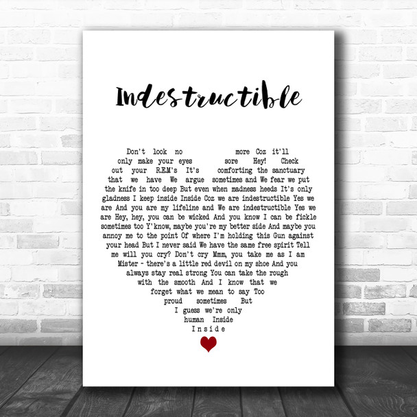 Alishas Attic Indestructible White Heart Decorative Wall Art Gift Song Lyric Print