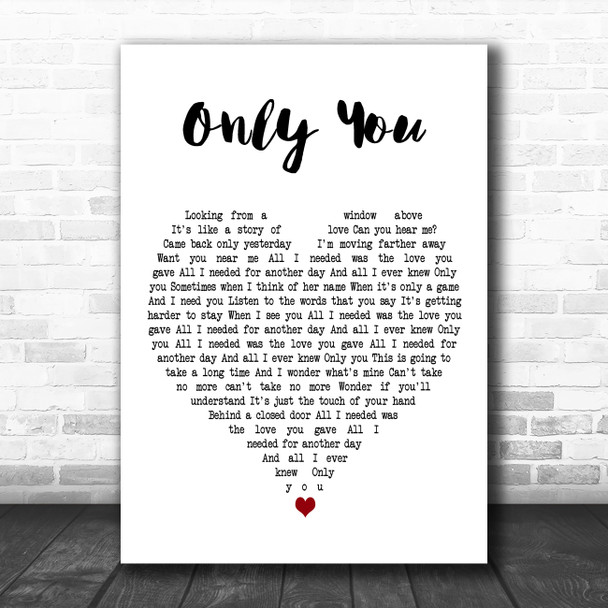 Alison Moyet Only You White Heart Decorative Wall Art Gift Song Lyric Print