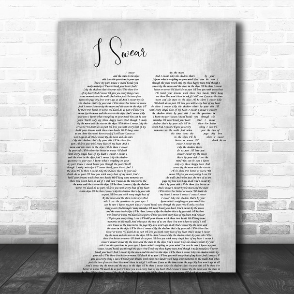 All 4 One I Swear Lesbian Women Gay Brides Couple Wedding Grey Wall Art Song Lyric Print