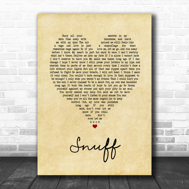 Slipknot Snuff Vintage Heart Song Lyric Music Wall Art Print