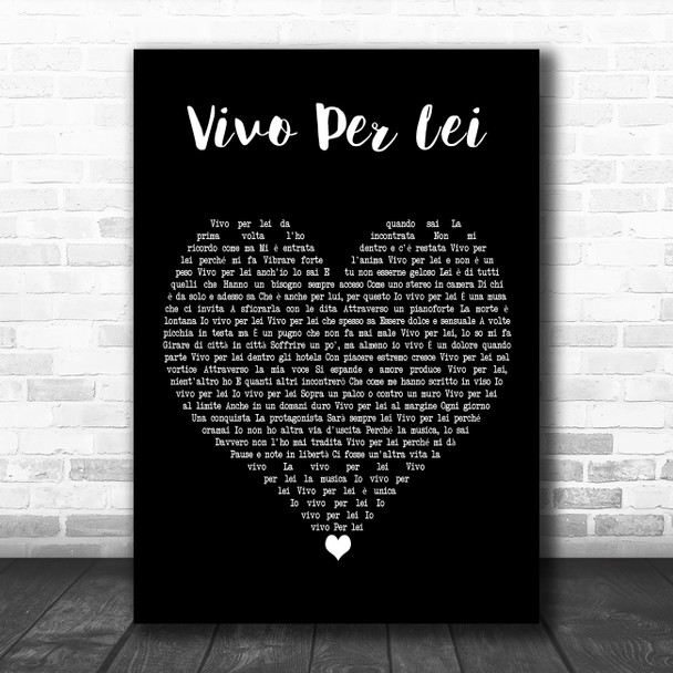 Andrea Bocelli Vivo Per Lei Black Heart Decorative Wall Art Gift Song Lyric Print