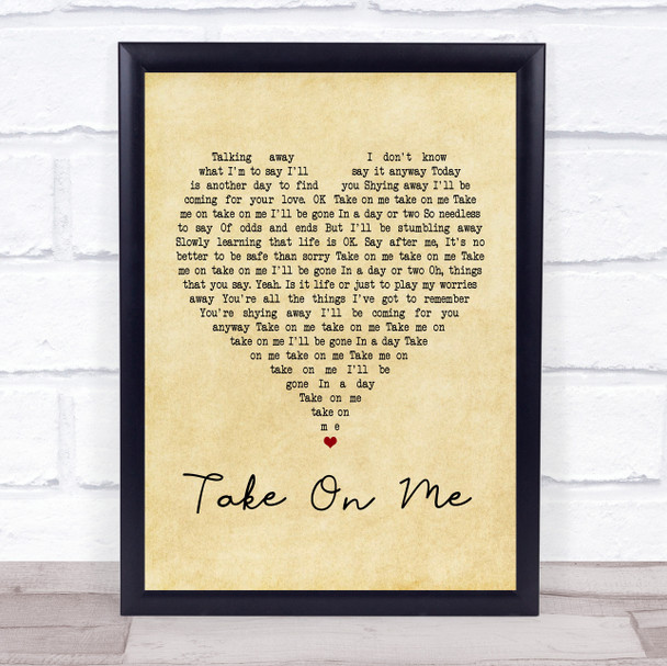 A-ha Take On Me Vintage Heart Song Lyric Music Wall Art Print