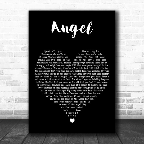 Angelis Angel Black Heart Decorative Wall Art Gift Song Lyric Print