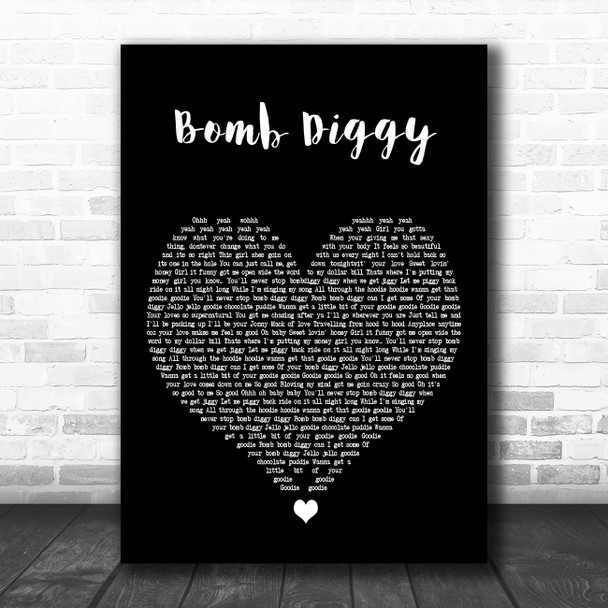 Another Level Bomb Diggy Black Heart Decorative Wall Art Gift Song Lyric Print