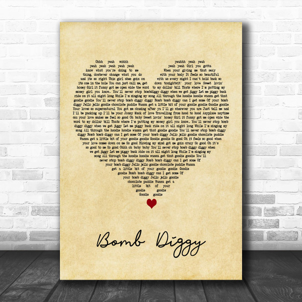 Another Level Bomb Diggy Vintage Heart Decorative Wall Art Gift Song Lyric Print