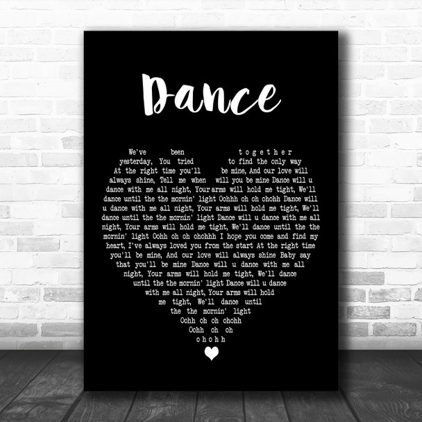 Apollo Dance Black Heart Decorative Wall Art Gift Song Lyric Print