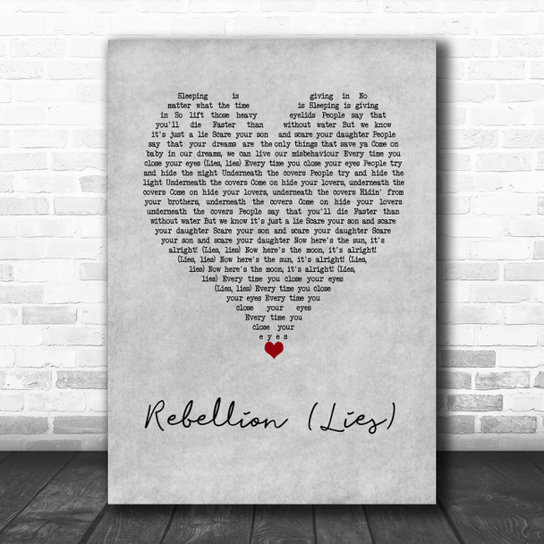 Arcade Fire Rebellion (Lies) Grey Heart Decorative Wall Art Gift Song Lyric Print