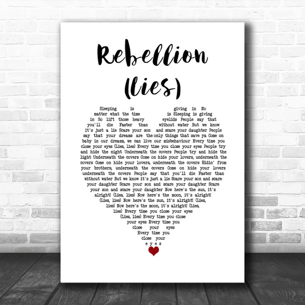 Arcade Fire Rebellion (Lies) White Heart Decorative Wall Art Gift Song Lyric Print