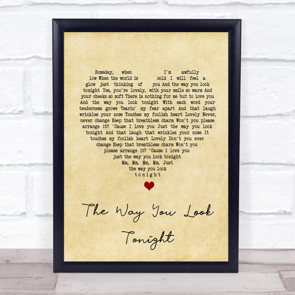 Frank Sinatra The Way You Look Tonight Vintage Heart Song Lyric Music Wall Art Print