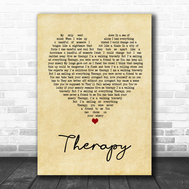 All Time Low Therapy Vintage Heart Song Lyric Music Wall Art Print All Time Low Therapy Vintage Heart Song Lyric Music Wall Art Print