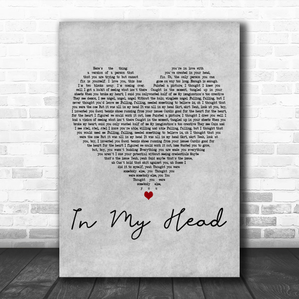Ariana Grande In My Head Grey Heart Decorative Wall Art Gift Song Lyric Print