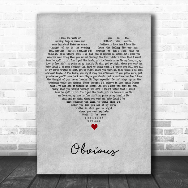 Ariana Grande obvious Grey Heart Decorative Wall Art Gift Song Lyric Print