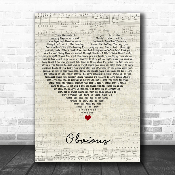 Ariana Grande obvious Script Heart Decorative Wall Art Gift Song Lyric Print