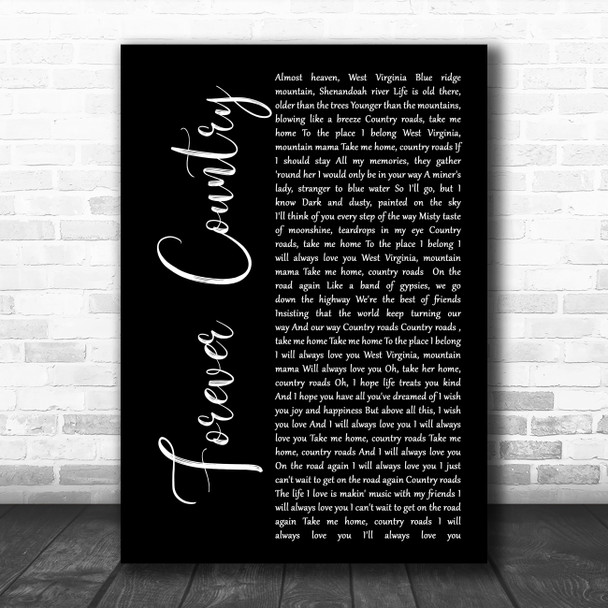Artists of Then, Now and Forever Forever Country Black Script Wall Art Song Lyric Print