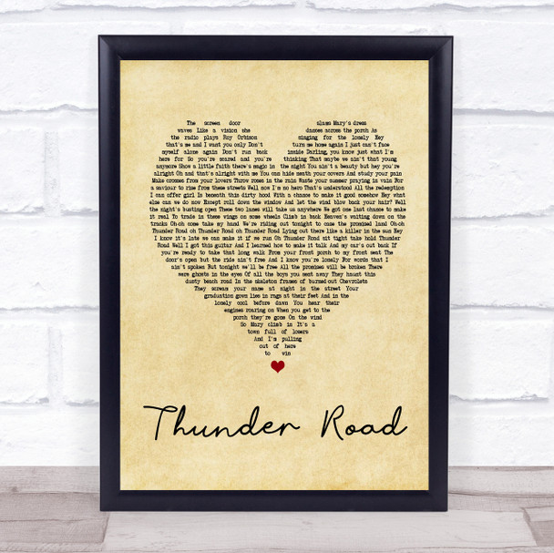 Bruce Springsteen Thunder Road Vintage Heart Song Lyric Music Wall Art Print