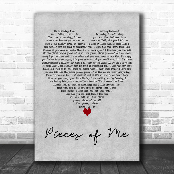 Ashlee Simpson Pieces of Me Grey Heart Decorative Wall Art Gift Song Lyric Print