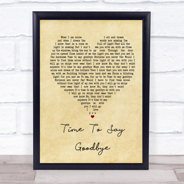 Sarah Brightman Time To Say Goodbye Vintage Heart Song Lyric Music Wall Art Print