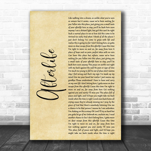 Avenged Sevenfold Afterlife Rustic Script Decorative Wall Art Gift Song Lyric Print