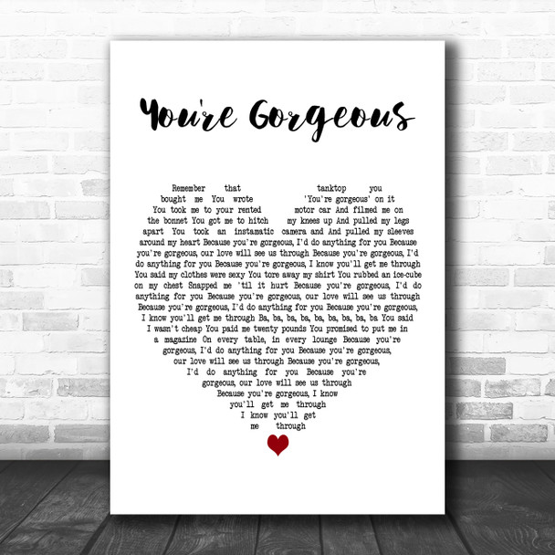 Baby Bird You're Gorgeous White Heart Decorative Wall Art Gift Song Lyric Print