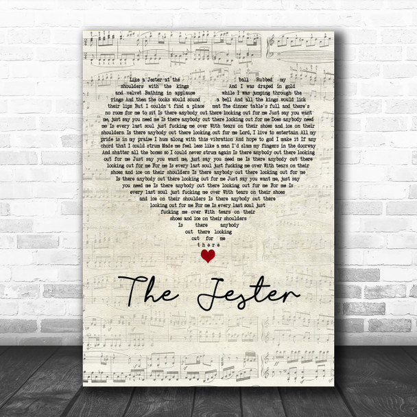 Badflower The Jester Script Heart Decorative Wall Art Gift Song Lyric Print