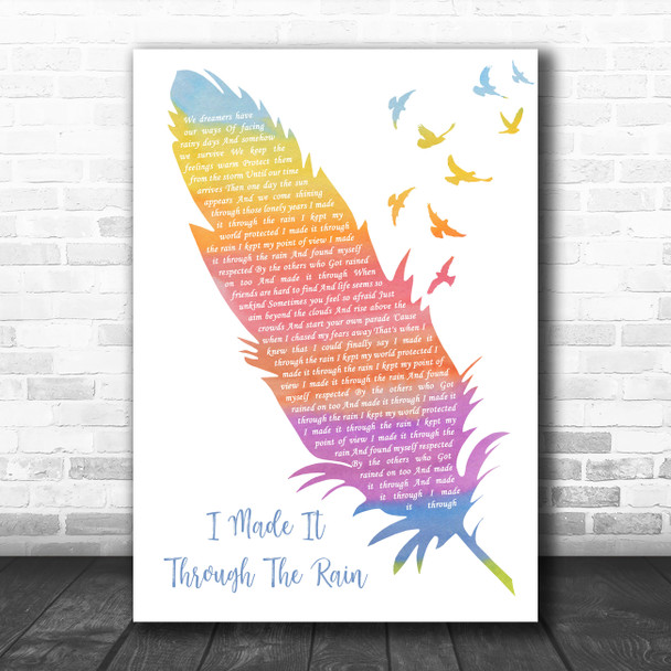 Barry Manilow I Made It Through The Rain Watercolour Feather & Birds Wall Art Gift Song Lyric Print