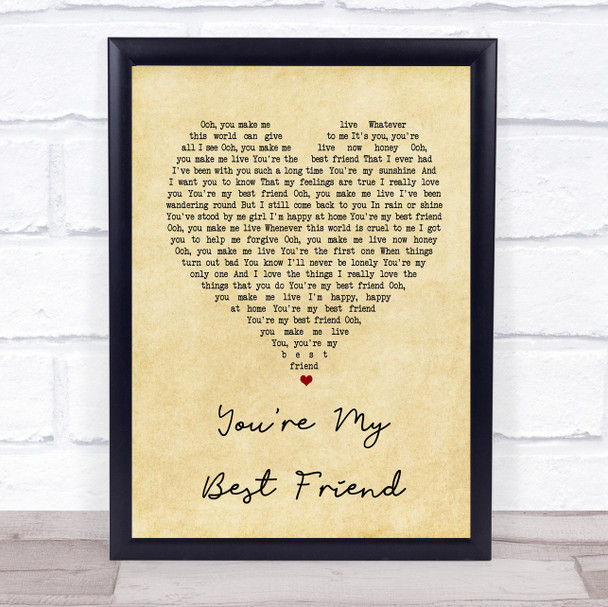 Queen You're My Best Friend Vintage Heart Song Lyric Music Wall Art Print