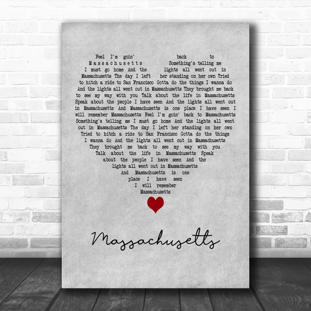 Bee Gees Massachusetts Grey Heart Decorative Wall Art Gift Song Lyric Print