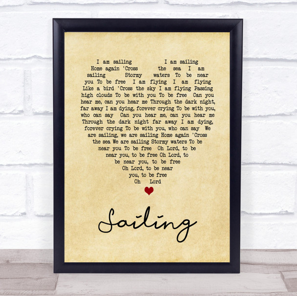 Sailing Rod Stewart Vintage Heart Song Lyric Music Wall Art Print