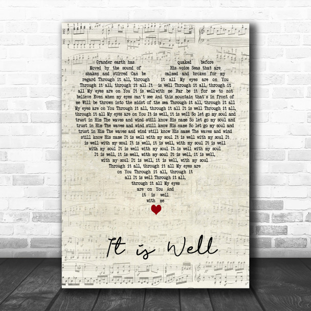 Bethel Music It Is Well Script Heart Decorative Wall Art Gift Song Lyric Print