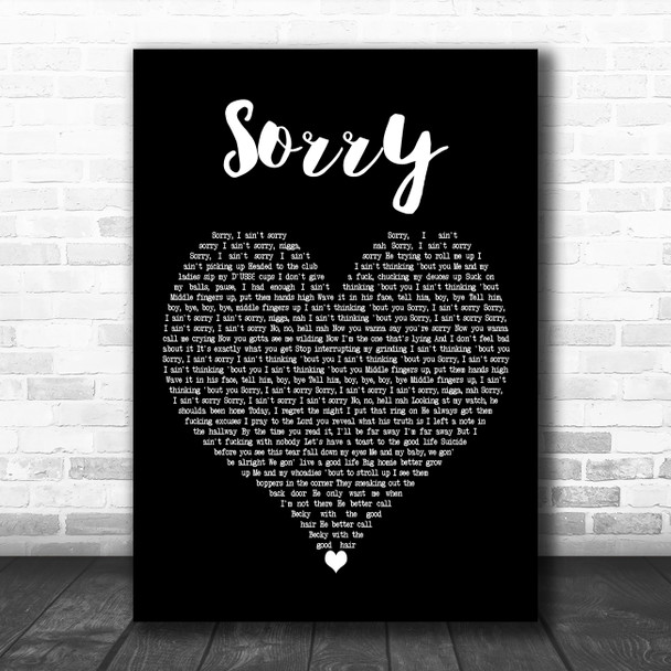 Beyoncé Sorry Black Heart Decorative Wall Art Gift Song Lyric Print