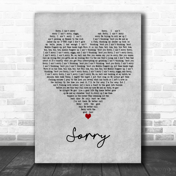 Beyoncé Sorry Grey Heart Decorative Wall Art Gift Song Lyric Print