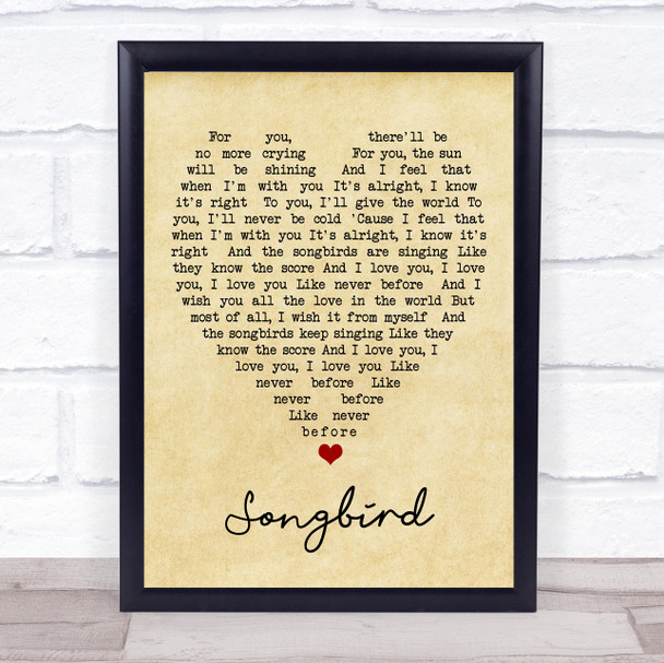 Songbird Fleetwood Mac Vintage Heart Song Lyric Music Wall Art Print