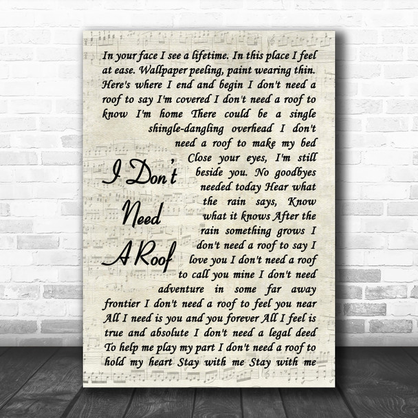 Big Fish The Musical I Dont Need A Roof Vintage Script Decorative Wall Art Gift Song Lyric Print