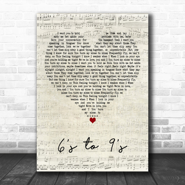 Big Wild 6's to 9's Script Heart Decorative Wall Art Gift Song Lyric Print