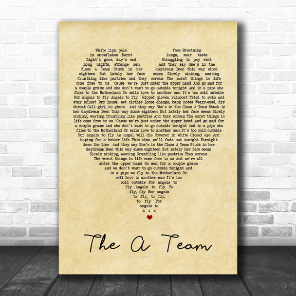 The A Team Ed Sheeran Vintage Heart Song Lyric Music Wall Art Print