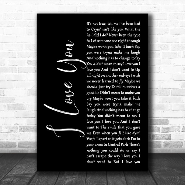 Billie Eilish I Love You Black Script Decorative Wall Art Gift Song Lyric Print